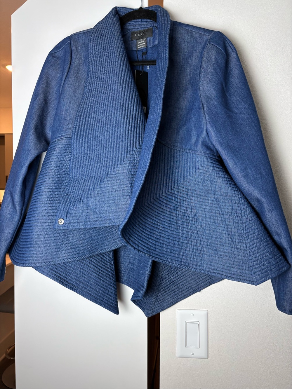 Gracia Designer Asymmetrical Jacket | Sculptural Blue Statement Blazer | Size M - Picture 7 of 14